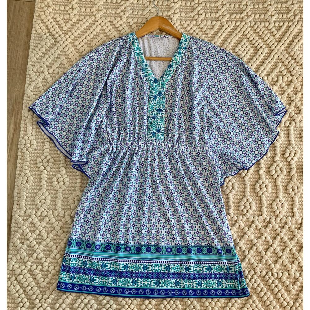 Cabana Life Blue Swim Coverup with Dramatic Sleeves